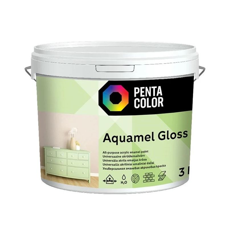 Krāsa Pentacolor Aquamel. balta. spīdīga. 3 kg.