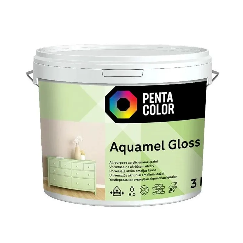 Emaliniai dažai, universalūs Pentacolor Aquamel, blizgus, 3 kg, balta sp.