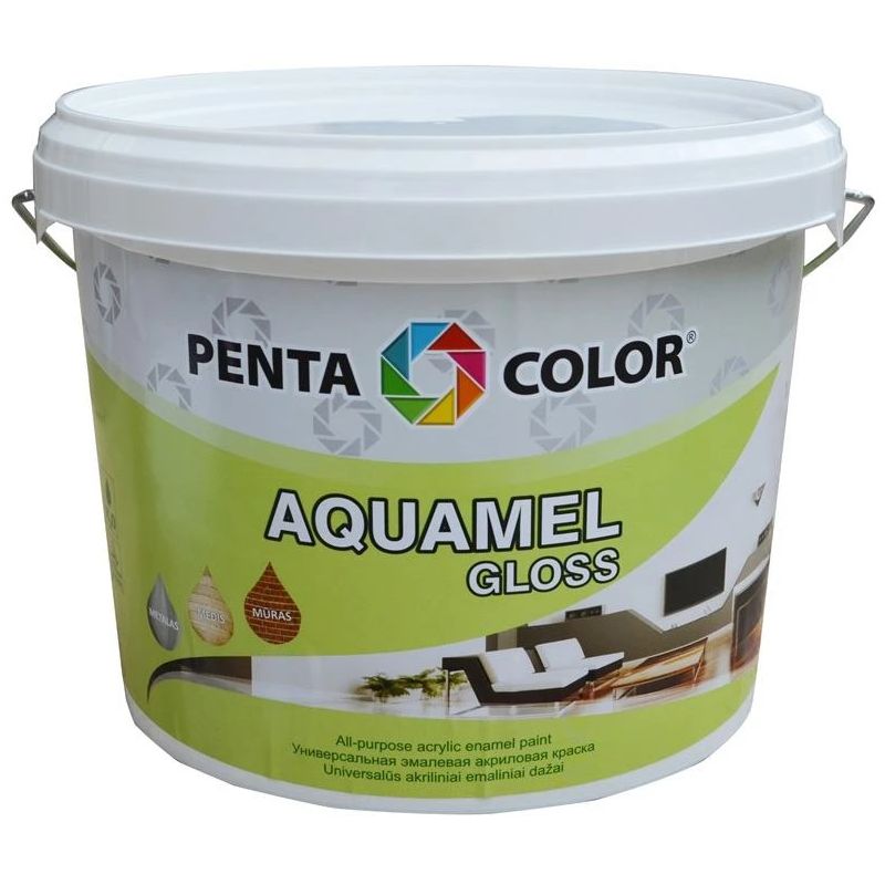 Krāsa Pentacolor Aquamel. balta. spīdīga. 3 kg.