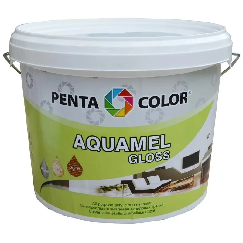 Emaliniai dažai, universalūs Pentacolor Aquamel, blizgus, 3 kg, balta sp.