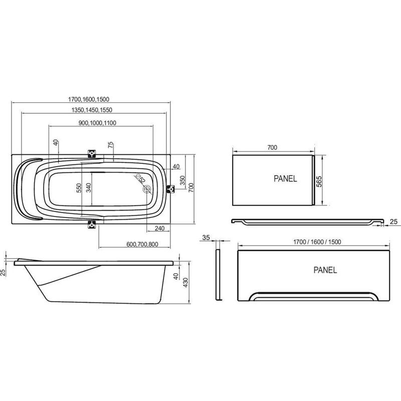 Vannas sānu panelis Ravak 70cm. balts