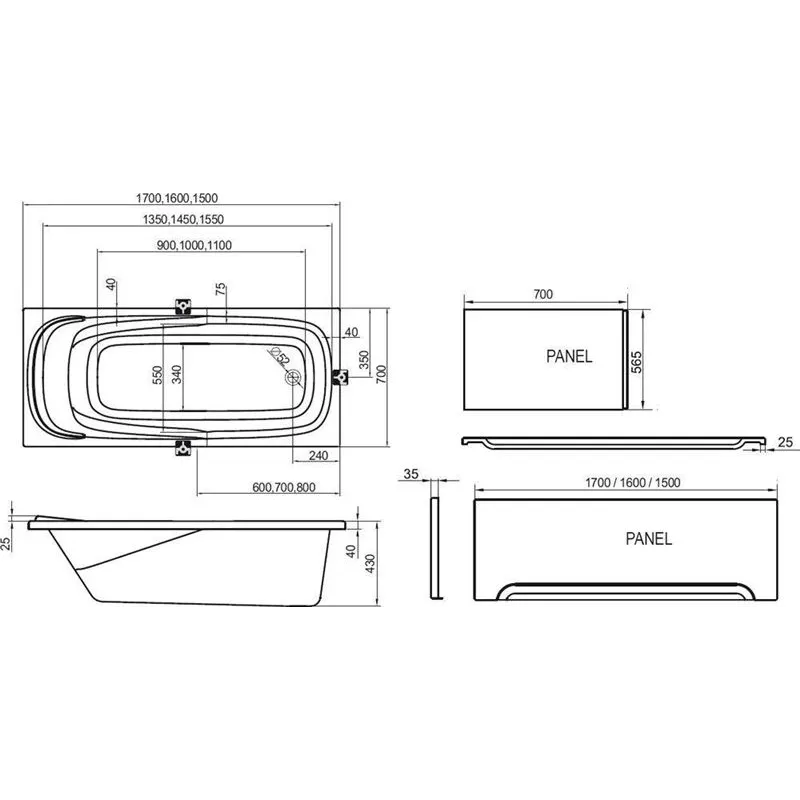Vannas panelis Ravak Classic Vanda II, 70 cm x 57 cm x 2.5 cm