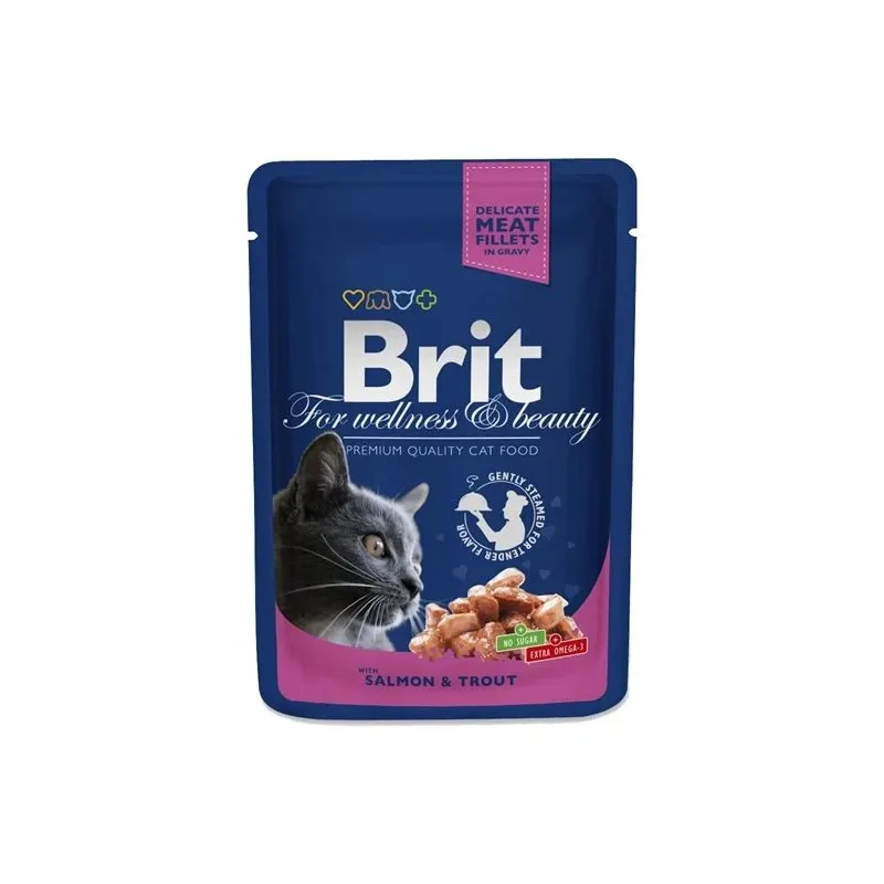Mitrā kaķu barība Brit Premium Salmon & Trout, zivs-lasis-forele, 0.1 kg