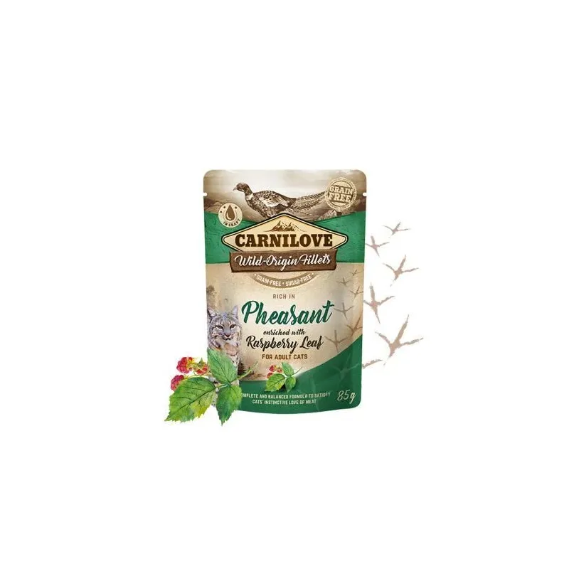 Mitrā kaķu barība Carnilove Pouch Pheasant Raspberry Leaves, fazānu gaļa, 0.085 kg