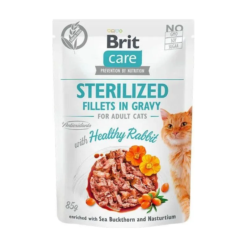 Mitrā kaķu barība Brit Care Sterilised Fillets in Gravy Healthy Rabbit, truša gaļa, 0.085 kg