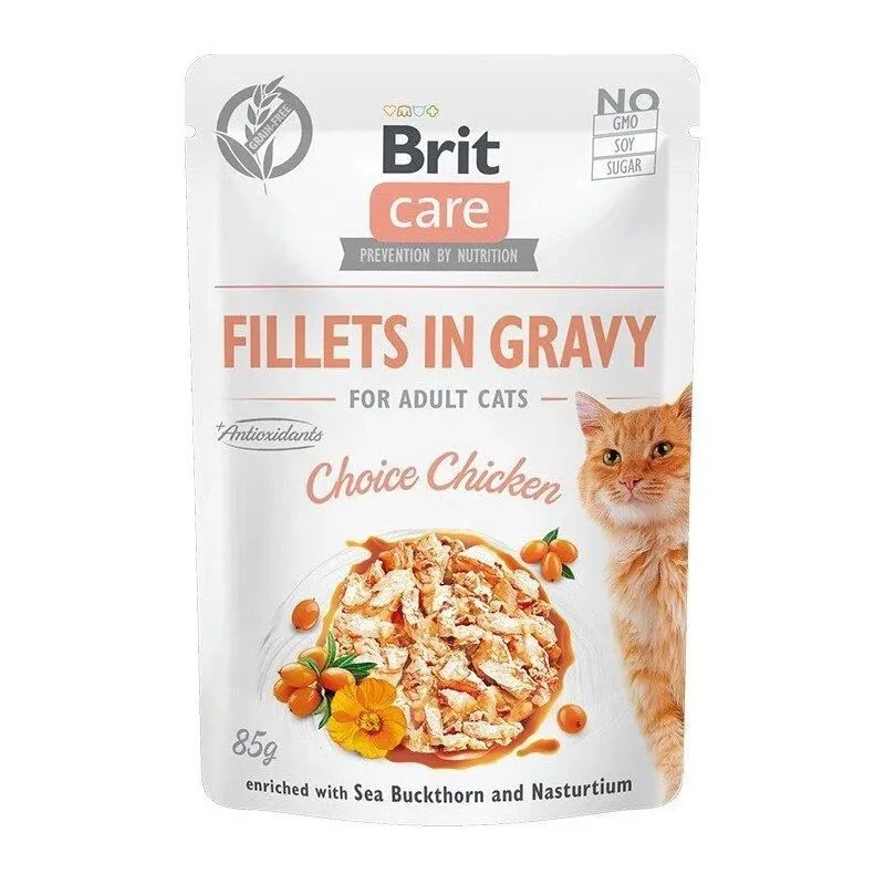 Mitrā kaķu barība Brit Care Fillets in Gravy Choice Chicken, vistas gaļa, 0.085 kg