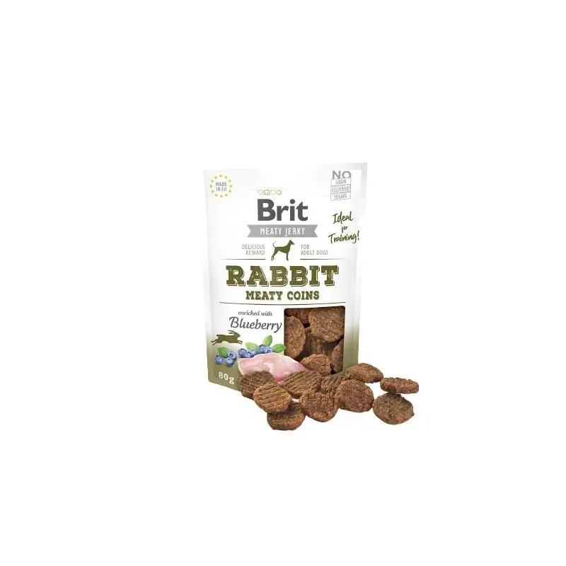 Gardums suņiem Brit Jerky Rabbit Meaty Coins, truša gaļa, 0.08 kg