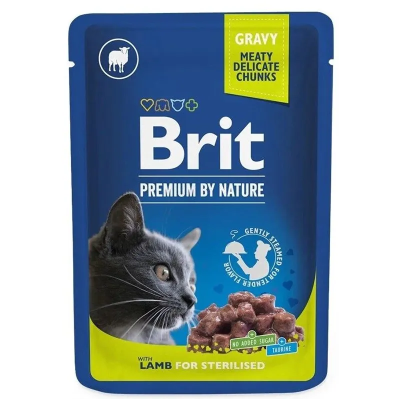 Mitrā kaķu barība Brit Premium By Nature Sterilised Lamb, jēra gaļa, 0.1 kg
