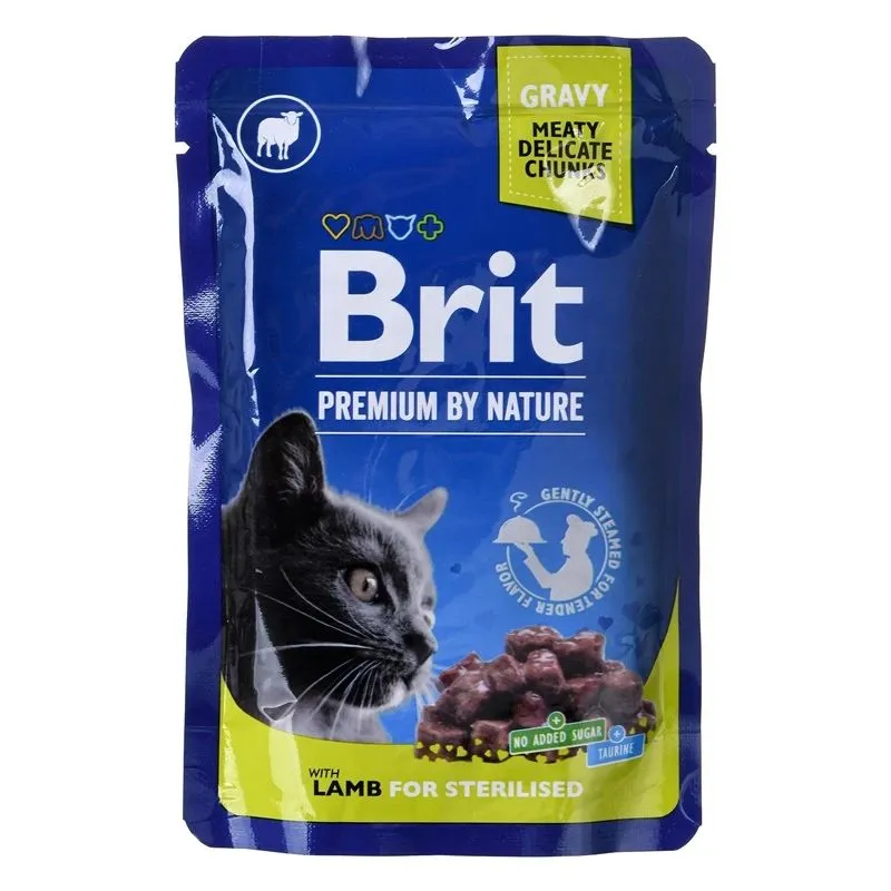 Mitrā kaķu barība Brit Premium By Nature Sterilised Lamb, jēra gaļa, 0.1 kg