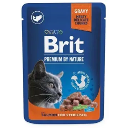 Šlapias kačių maistas Brit Premium By Nature Sterilised, lašiša, 0.1 kg