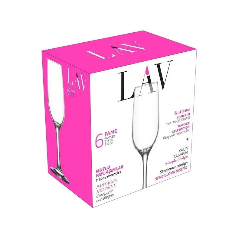 Šampanieša glāžu komplekts Lav Fame, stikls, 0.215 l, 6 gab.