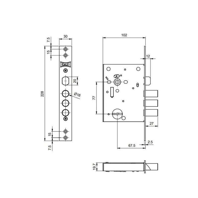 Встроенный замок Kale Kilit 442L CP, хромированный