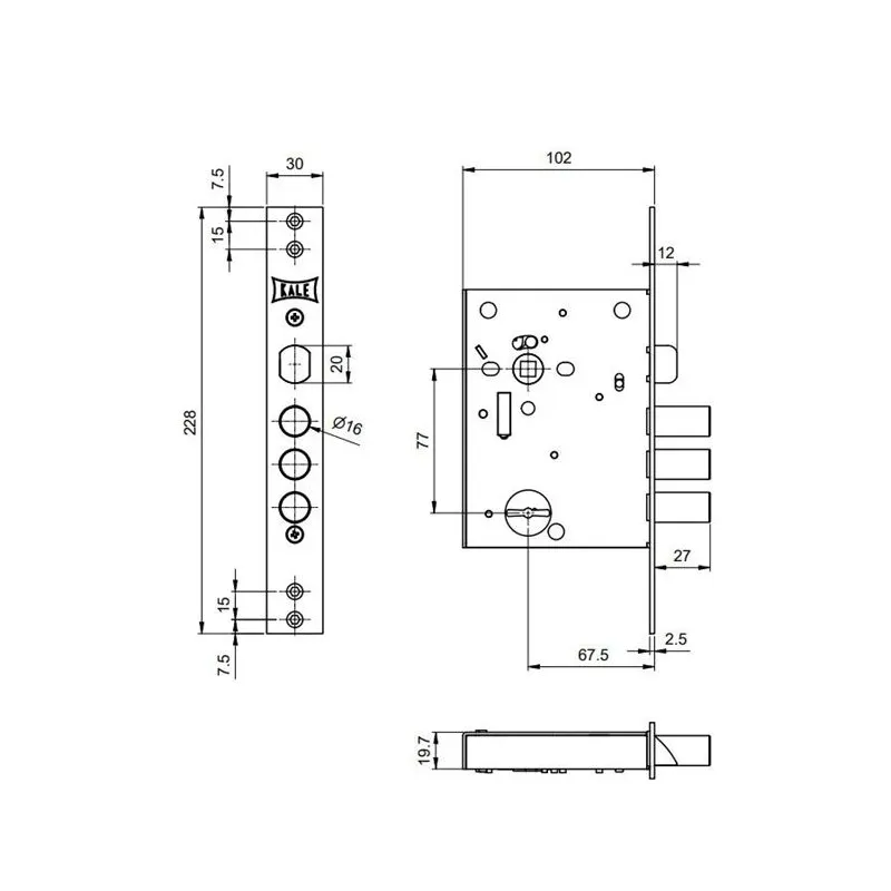 Встроенный замок Kale Kilit 442L CP, хромированный