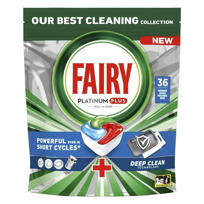 Trauku mazgājamās mašīnas kapsulas Fairy Platinum Plus Deep Clean, 36 gab.