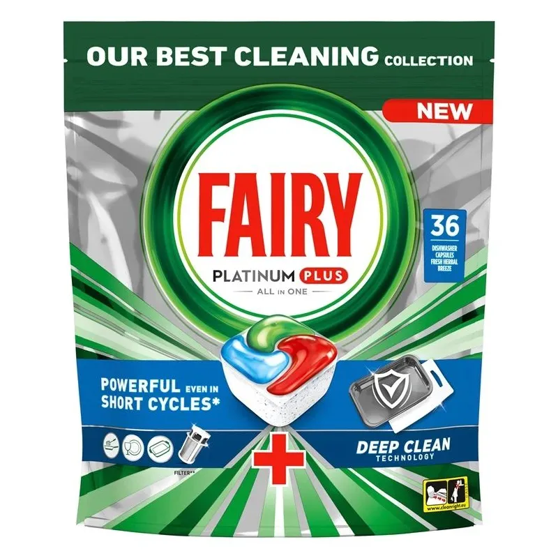 Trauku mazgājamās mašīnas kapsulas Fairy Platinum Plus Deep Clean, 36 gab.