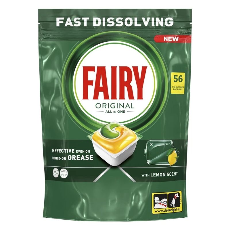 Trauku mazgājamās mašīnas kapsulas Fairy AllInOneLemon.56gab