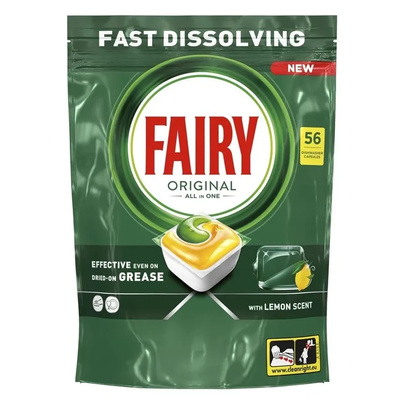 Trauku mazgājamās mašīnas kapsulas Fairy All In One Lemon, 56 gab.