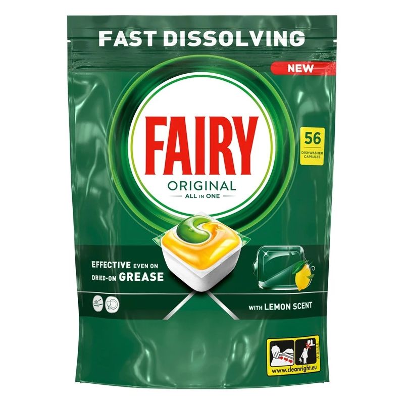 Trauku mazgājamās mašīnas kapsulas Fairy AllInOneLemon.56gab