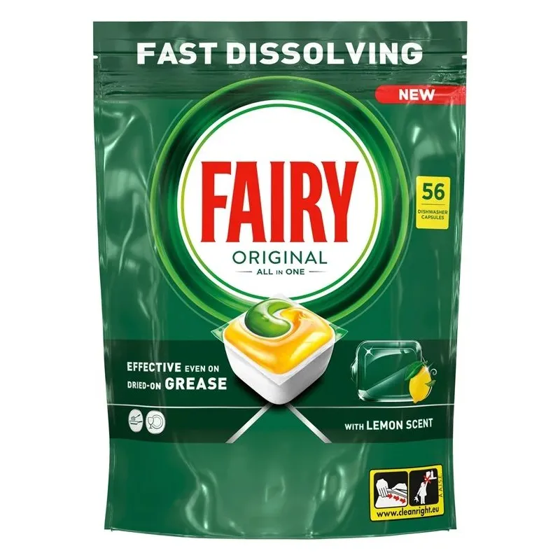 Trauku mazgājamās mašīnas kapsulas Fairy All In One Lemon, 56 gab.