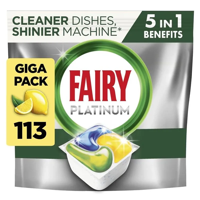 Trauku mazgājamās mašīnas kapsulas Fairy Platinum All in One Lemon, 113 gab.