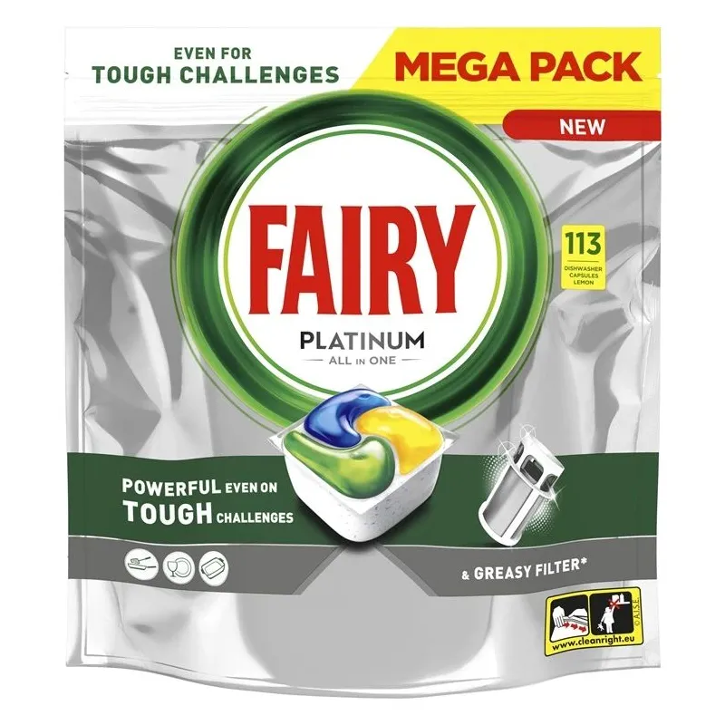 Indaplovių kapsulės Fairy Platinum All in One Lemon, 113 vnt.