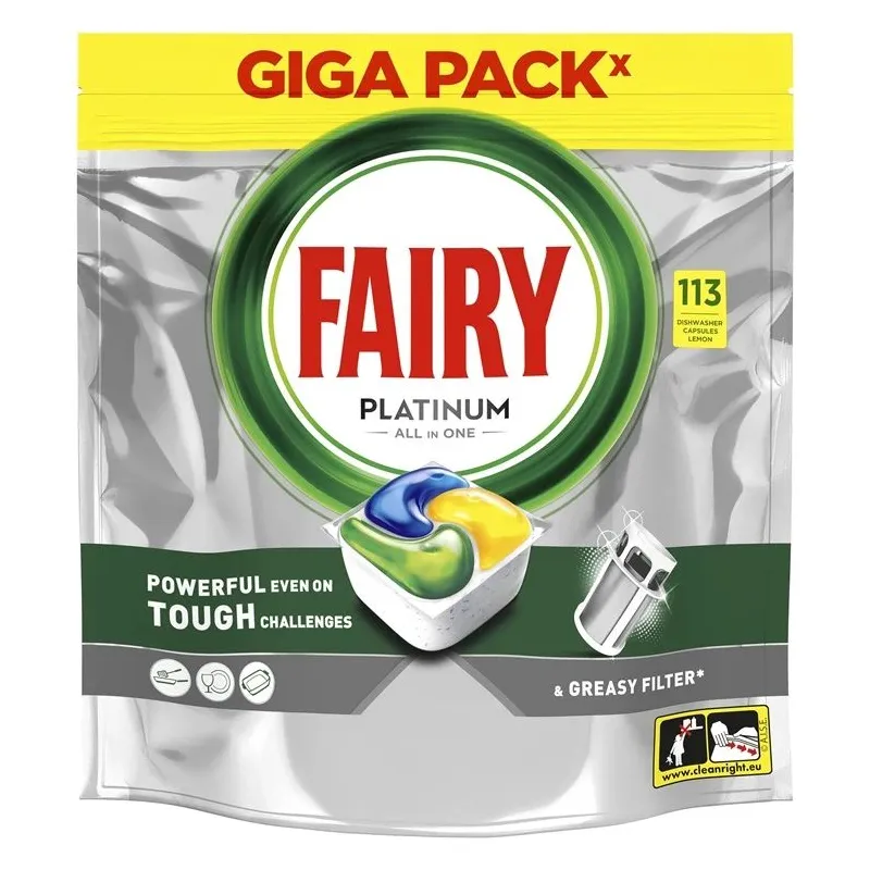 Indaplovių kapsulės Fairy Platinum All in One Lemon, 113 vnt.