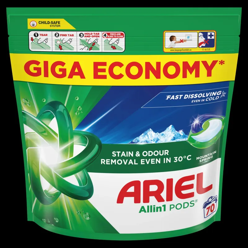 Kapsulas mazgāšanai Ariel All-in-1 PODS Mountain Spring, 70 gab.