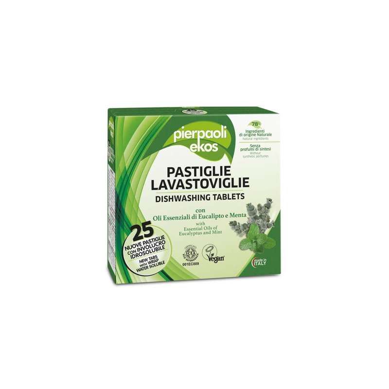 PIERPAOLI EKOS trauku mazgājamās mašīnas tabletes ar eikalipta un piparmētru ēterisko eļļu 25gab