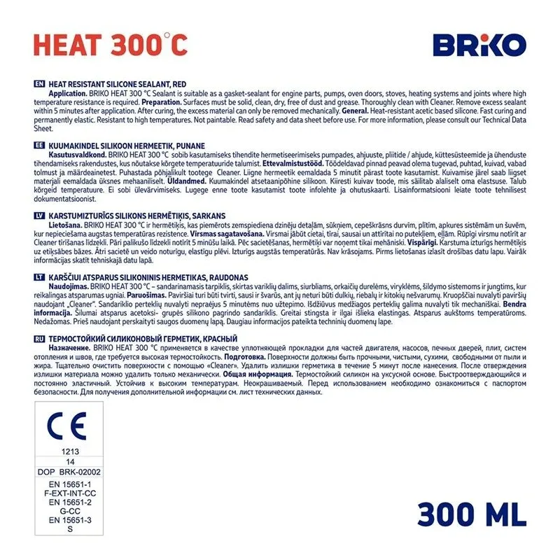 Hermētiķis Briko Heat 300 °C, 300 ml, sarkana krās.