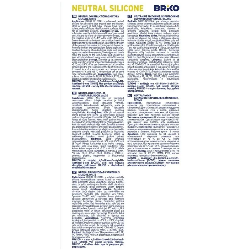 Hermētiķis Briko Neutral Silicone, 300 ml, balta krās.