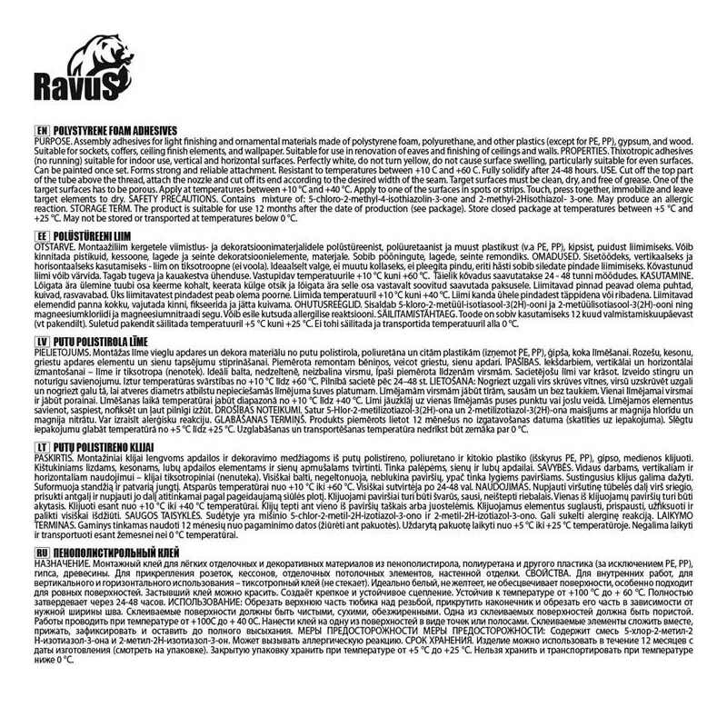 Līme komplekti Ravus Styro-PS, 0.3 l, balta krās.
