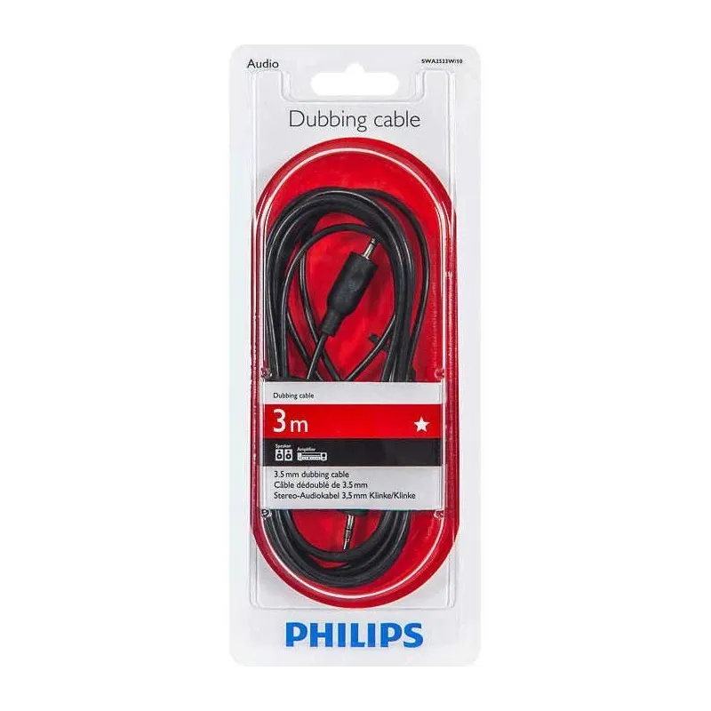 Vads Philips SWA2533W 3.5mm Vīrietis, 3.5mm Vīrietis, 3 m, melna krās.