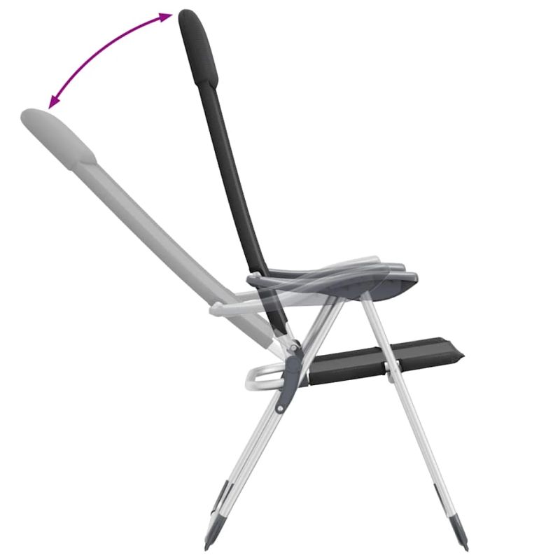 vidaXL kempinga krēsli, 2 gab., melni, alumīnijs, salokāmi