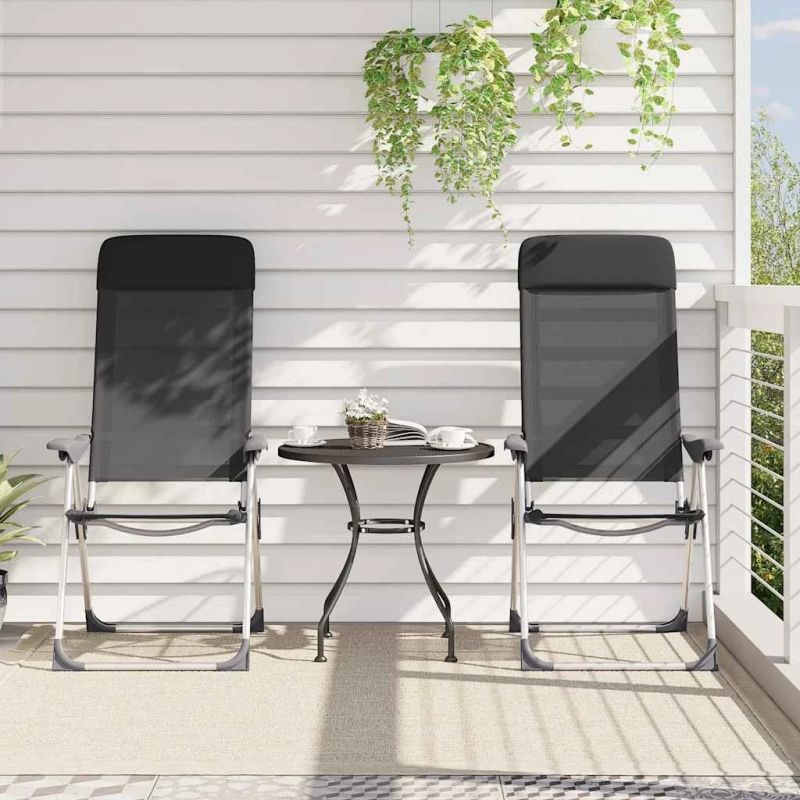 vidaXL kempinga krēsli, 2 gab., melni, alumīnijs, salokāmi