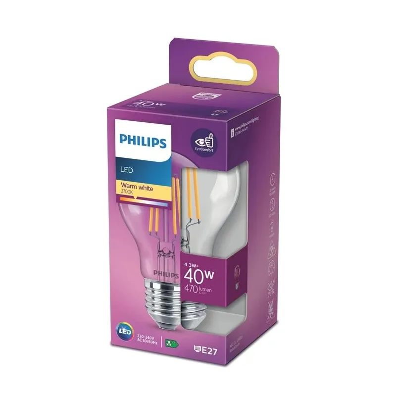Spuldze Philips LED, A60, 2700 °K, E27, 4.3 W, 470 lm