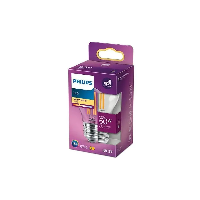 Spuldze Philips LED, P45, 2700 °K, E27, 6.5 W, 806 lm