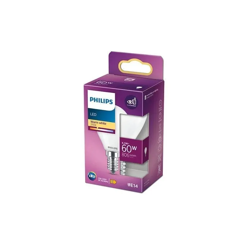 Spuldze Philips LED, P45, 2700 °K, E14, 6.5 W, 806 lm