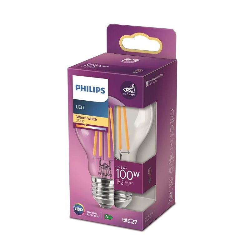 LED spuldze PHILIPS. A60. E27. 10.5 W. 1521 lm. 2700 K