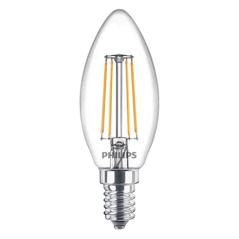 LED spuldze Philips Fil. B35. 4.3W. E14. 2700K. 470lm. caurspīdīga