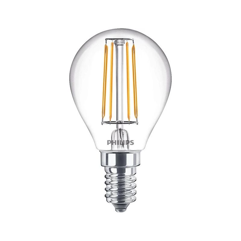 LED spuldze Philips Fil P45, 4.3W, E14, 2700K, 470lm, caurspīdīga
