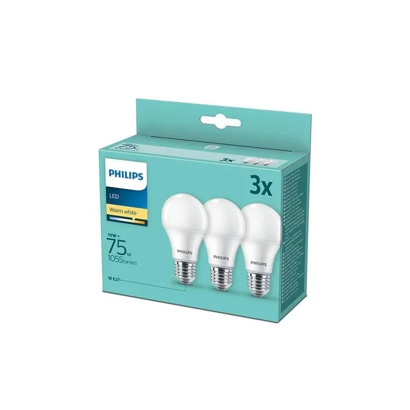 Spuldze Philips LED, A60, 2700 °K, E27, 10 W, 1055 lm, 3 gab.
