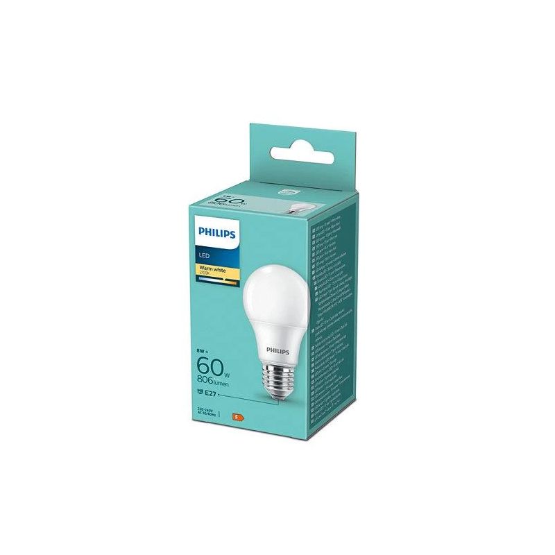 Spuldze Philips LED. silti balta. E27. 8 W. 806 lm