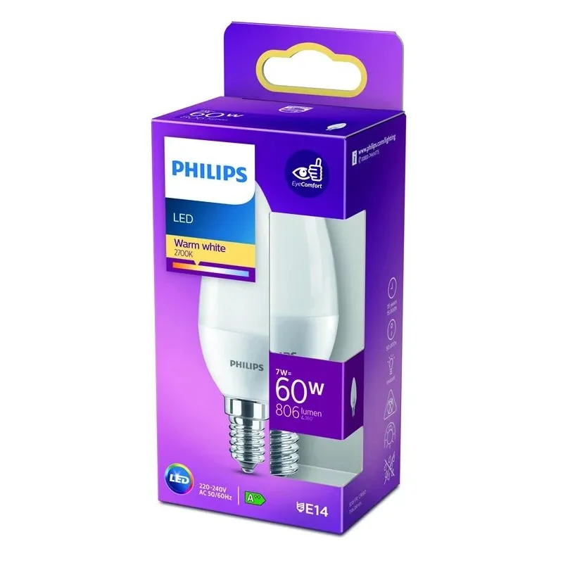 Spuldze Philips LED, B38, 2700 °K, E14, 7 W, 806 lm