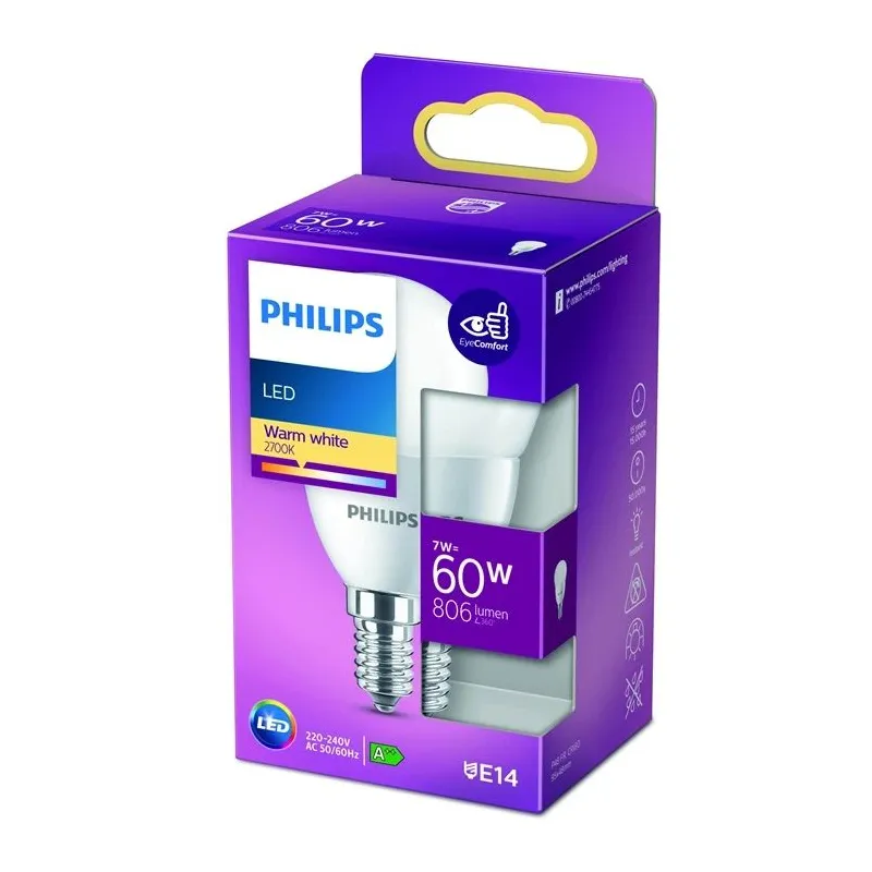Spuldze Philips LED, P48, 2700 °K, E14, 7 W, 806 lm