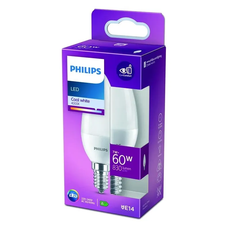 Spuldze Philips LED, B38, 4000 °K, E14, 7 W, 830 lm