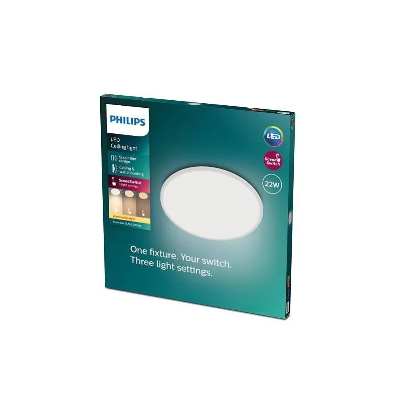 Šviestuvas plafonas Philips SuperSlim, 2700°K, LED, baltas