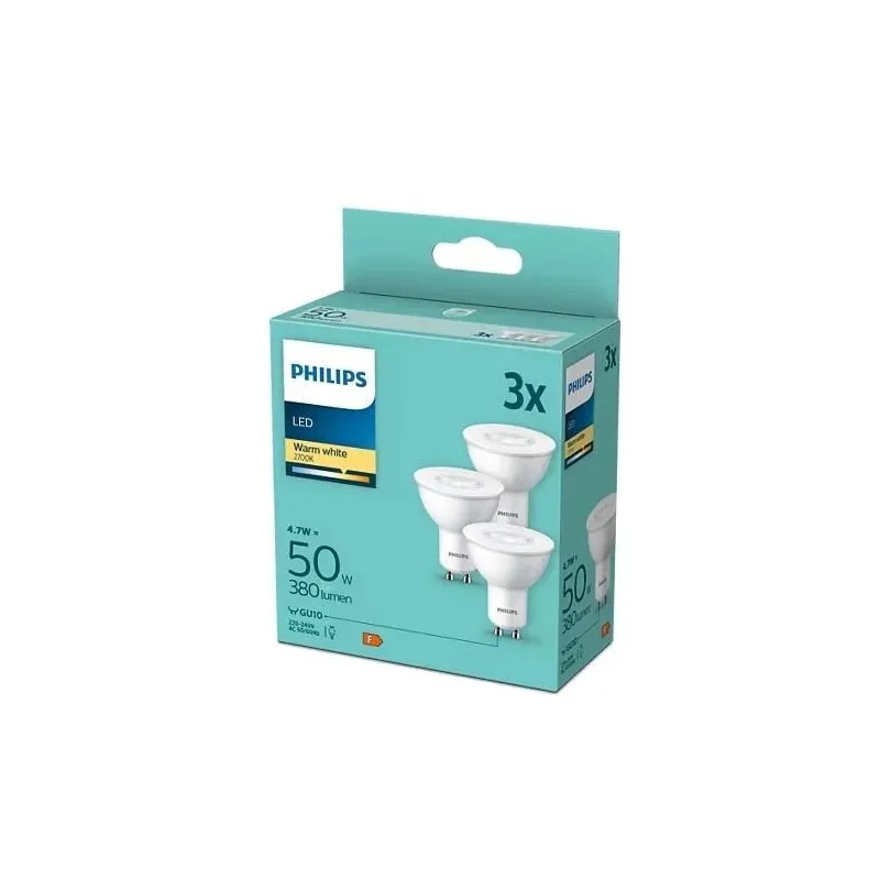 Spuldze Philips LED, PAR16, 2700 °K, GU10, 4.7 W, 380 lm, 3 gab.