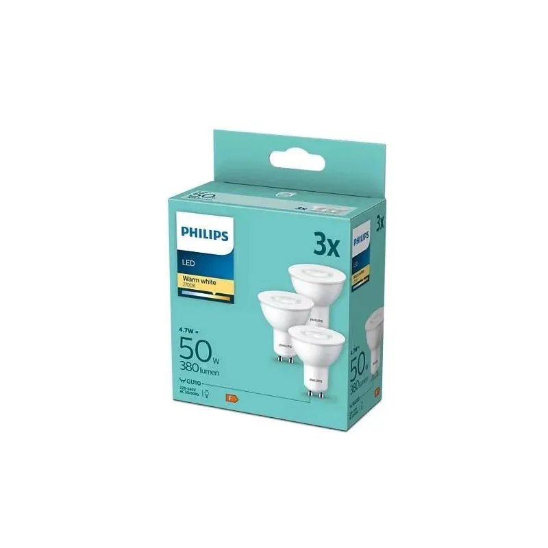Spuldze Philips LED, PAR16, 2700 °K, GU10, 4.7 W, 380 lm, 3 gab.