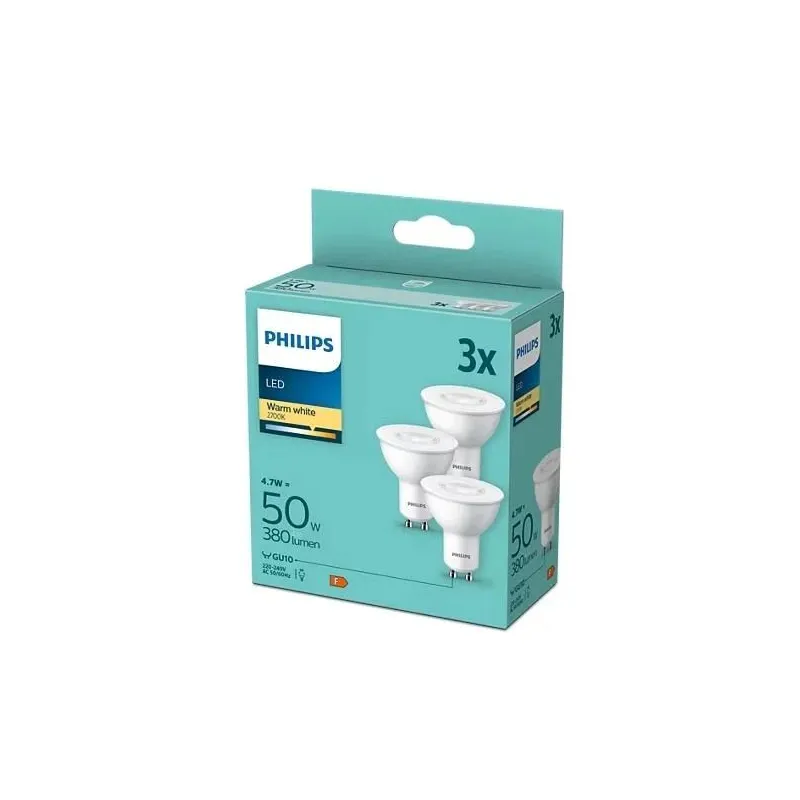 Spuldze Philips LED, PAR16, 2700 °K, GU10, 4.7 W, 380 lm, 3 gab.