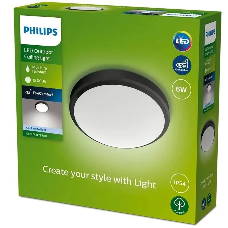 Õue laevalgusti Philips Doris, 6W, LED, IP54, must v., 22 cm x 7 cm